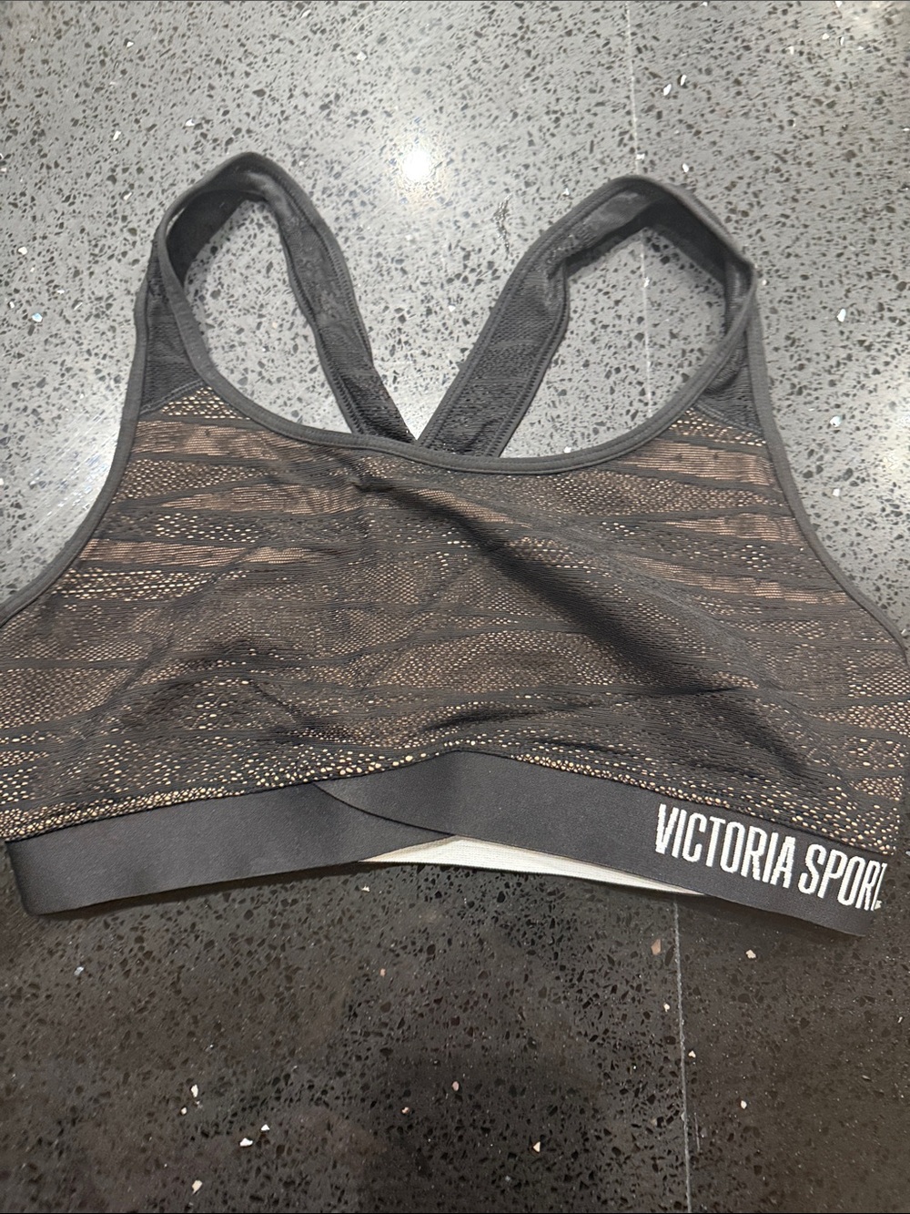 Victoria's Secret Black Lace-Overlay Racerback Sports Bra